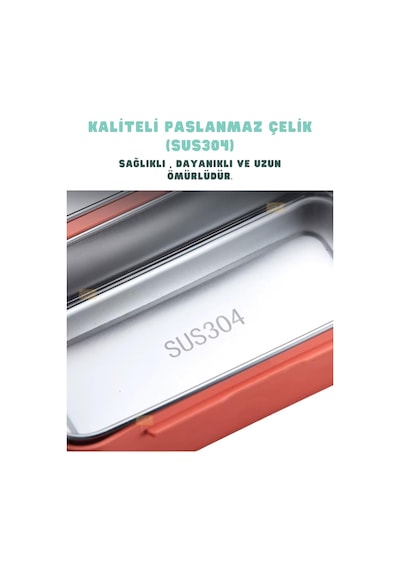 Bento 1100ml Lunchbox Tek Katlı 2 Bölmeli Paslanmaz Çelik Sefer Tası Yemek Kutusu Açık Kırmızı Çok Renkli