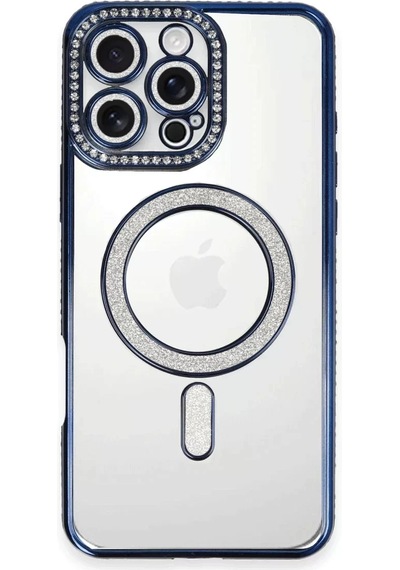 Newface Apple İphone 16 Pro Max Kılıf Joke Simli Magneticsafe Kılıf - Lacivert