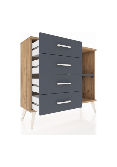 Arges Şifonyer Tek Raflı 4 Çekmeceli 88x30x80 Çam-antrasit Antrasit