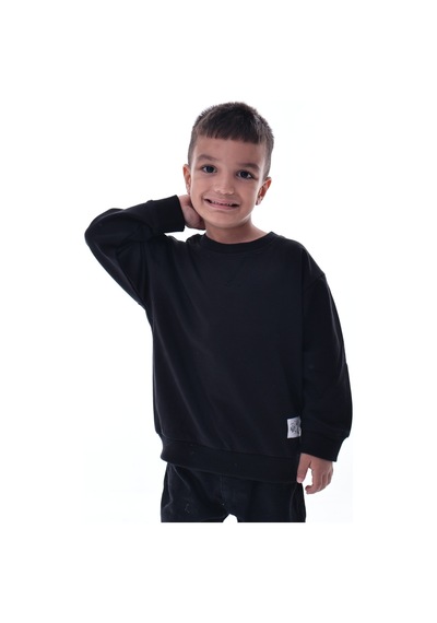 Erkek Çocuk Siyah Sweatshirt %100 Pamuk 12 Ay 5 Yaş Rahat Kalıp Basic Günlük Üst Siyah