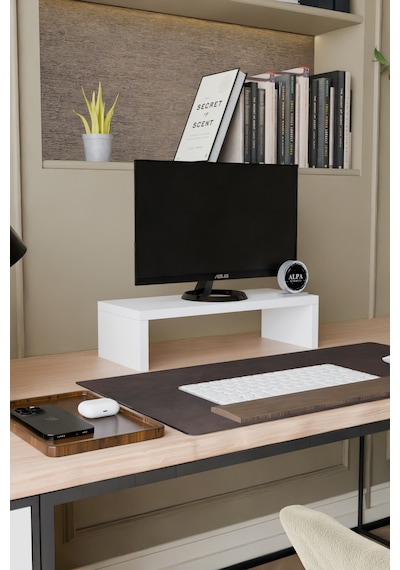 Ergonomik Masaüstü Monitör Yükseltici Ve Klavye Saklama Standı - Masa Üstü Düzenleyici Raf 45x20x11 Cm Beyaz
