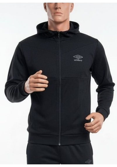 Umbro Lotus Erkek Siyah Kapüşonlu Fermuarlı Sweatshirt / Hırka - Tc0255 Siyah