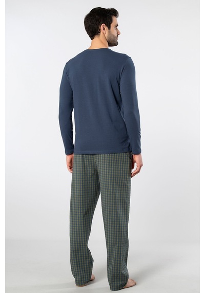 Cacharel Erkek Poplin O Yaka Uzun Kollu Pijama Takım 2239/yeşil 3 Lacivert