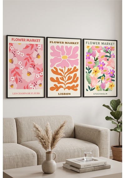 Siyah Ahşap Çerçeveli Renkli Çiçekli Flower Market Üçlü Duvar Tablosu Modern Botanik Dekorasyon Kabartma Görünümlüdür Siyah Siyah Ahşap Çerçeveli Renkli Çiçekli Flower Market Üçlü Duvar Tablosu Modern Botanik Dekorasyon Kabartma Görünümlüdür Siyah