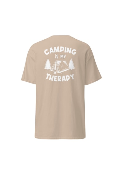 Wildstyle Camping Is My Therapy Kamp Çadır Doğa Baskılı Unisex Bisiklet Yaka Tişört Camel