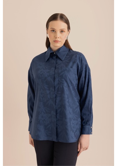 Aker Jakar Desenli Cotton Gömlek Lacivert Lacivert