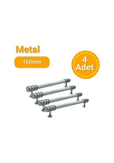 4 Adet Halka Boru Çizgili Kroma Beyaz Metal Mobilya Kulpu 160mm Beyaz - Krom