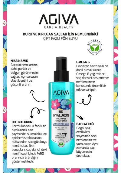 Agiva Care & Beauty 8d Hyaluron Yoğun Nemlendirici, Güçlendirici Ve Isı Koruyucu Çift Fazlı Fön Suyu-250 Ml-vegan