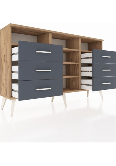 Arges Konsol 5 Raflı 6 Çekmeceli 132x30x83 Çam-çam/antrasit Çam/antrasit Arges Konsol 5 Raflı 6 Çekmeceli 132x30x83 Çam-çam/antrasit Çam/antrasit