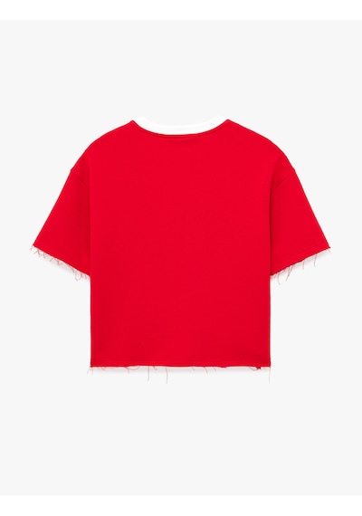 Koton Baskılı Yarım Kollu Bisiklet Yaka Oversize Spor Tişört Kırmızı 6sak10254nk