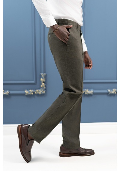 Notra Regular Fit Pamuklu Dokulu Kışlık Gabardin Pantolon Yeşil