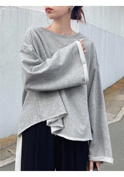 Oversize Kesim Bisiklet Yaka Uzun Kollu Sweatshirt Gri