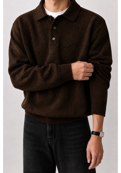 Serablanka Erkek Polo Yaka Oversize Triko Kazak Rahat Kalıp Kahverengi Serablanka Erkek Polo Yaka Oversize Triko Kazak Rahat Kalıp Kahverengi
