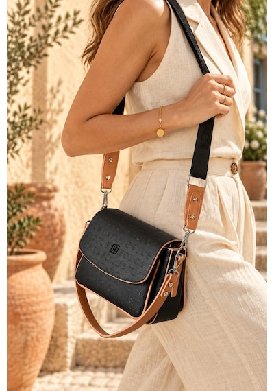 Just Polo Siyah Taba Yeni Sezon Kolon Askili 4 Bolmeli Kadin Omuz Cantasi 21x16cm 4062