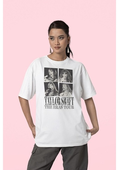 The Eras Tour Yazılı Unisex Tişört, Oversize Taylor Swift Tişört Beyaz
