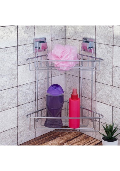 Geseus Yapışkanlı Krom İki Katlı Banyo Köşe Rafı EF257 Çok Renkli