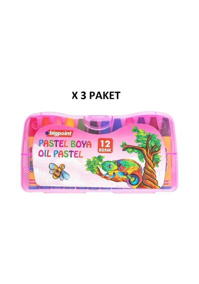 Bigpoint Pastel Boya 12 Renk - Pembe Kutulu X 3 Adet Karışık