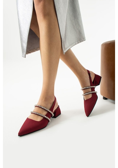 Duxal Shoes Kadın Taşlı Şık Babet-topuklu Ayakkabı-linda Bordo