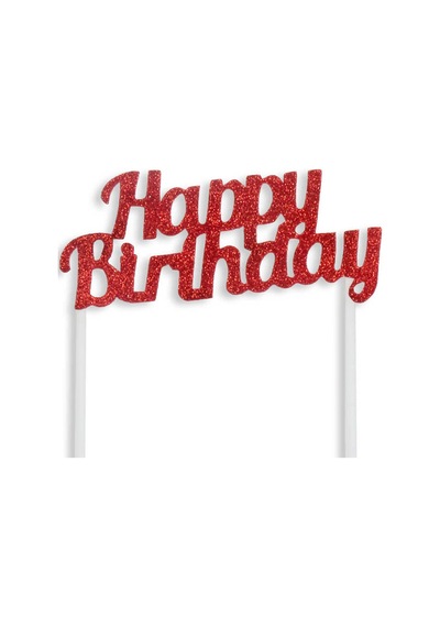 Pasta Süsü Evadan Simli Happy Birthday Çubuklu Kırmızı N11.2031