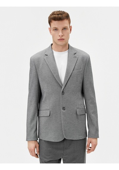 Koton Blazer Ceket Slim Fit Düğmeli Cep Detaylı Gri Desenli 4sam50007hk 4SAM50007HK0D2 Gri
