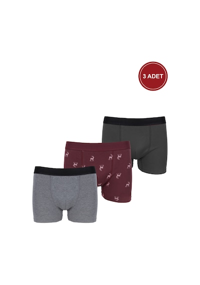 Koza İç Giyim Erkek Üçlü Pamuklu Likralı Boxer Ko9003bx Gri - Bordo
