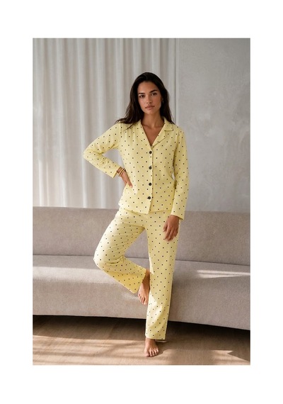 Fit Women Kadın Uzun Kollu Düğmeli Sarı Pijama Takımı