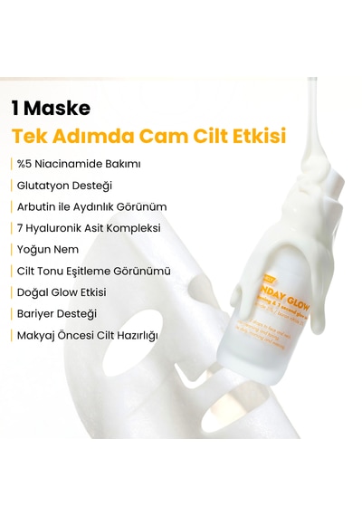 Sunday Glow Radiance, %5 Niacinamide Ve Glutathion İçeren Aydınlatıcı Kağıt Maske
