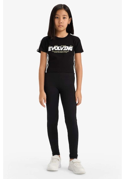 DeFacto Kız Çocuk Slim Fit Dar Kesim Bisiklet Yaka Baskılı Fitilli Kaşkorse Kısa Kollu Tişört E1898A825SMBK81 Siyah DeFacto Kız Çocuk Slim Fit Dar Kesim Bisiklet Yaka Baskılı Fitilli Kaşkorse Kısa Kollu Tişört E1898A825SMBK81 Siyah