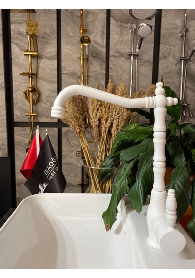 İsaoğlu Yapı Mat Beyaz Zen Design Rustik Mutfak Eviye Bataryası Beyaz Mutfak Musluğu Beyaz Rustik Batarya Beyaz