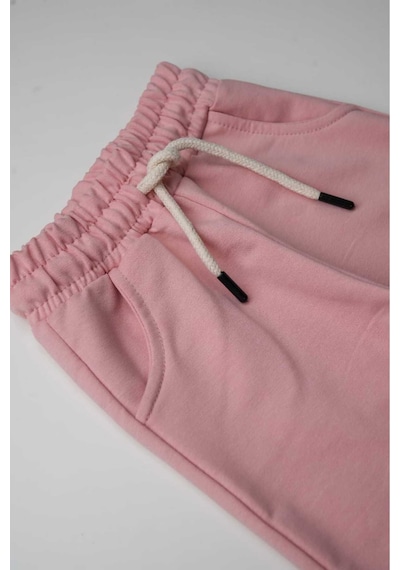 Heyadventure Kız Çocuk Jogger Eşofman Altı Cepli Paçası Kaşkorseli Pudra Pudra