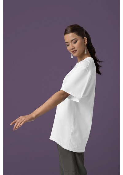 Sevbano Unisex Oversize Baskısız Basic Tişört Beyaz