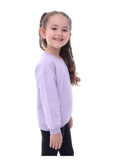 Zuzunga Basic Düz Renk Lila Fırçalı Yumuşak %100 Pamuk Sweatshirt Lila