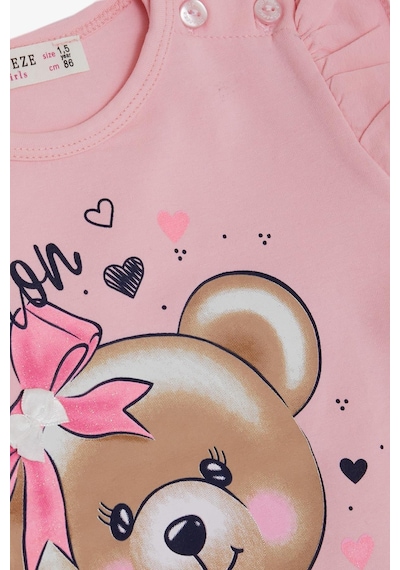 Breeze Kız Çocuk Taytlı Takım Fiyonklu Ayıcık Baskılı 1.5-5 Yaş, Pembe-pembe Pembe