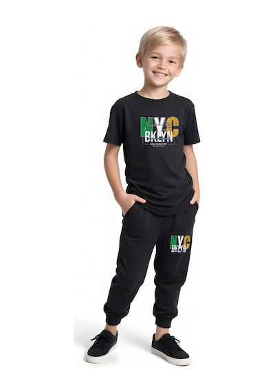 Fyk Kids Erkek Çocuk Mevsimlik Nyc Broklyn Baskılı Alt-üst Takım Siyah