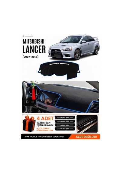 Mıtsubıshı Lancer 2007-2015 Uyumlu Torpido Örtüsü, Torpido Kılıfı - Siyah Mavi