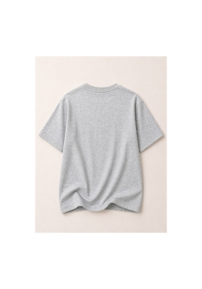 Herkesemoda Feelıng Baskı Detaylı Kadın Bisiklet Yaka Pamuklu T-shirt Gri