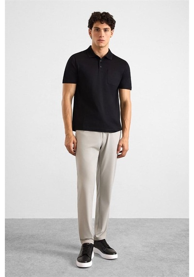 Süvari Siyah Regular Düz Baskısız Düz Fermuarlı Polo Yaka Tişört Ts1014000442-s09