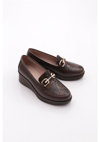 Dgn 1041 Kadin Kalin Taban Comfort Ayakkabi Kahve Yılan