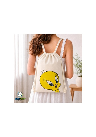 Ghostbastır Design Tweety Büzgülü Keten Çanta C356 Bej