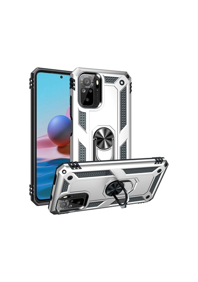 Xiaomi Redmi Note 10 Kılıf Sofya Yüzüklü Armour Silikon Kapak - Gümüş Gümüş