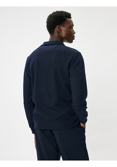 Koton Yarım Fermuarlı Sweatshirt Uzun Kollu Dokulu Pamuk Karışımlı Lacivert 5wam70041mk Lacivert