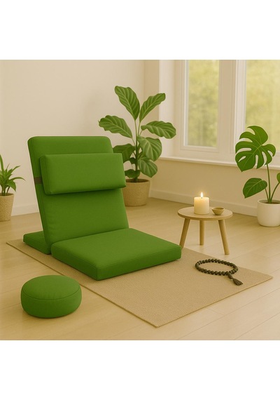 Ekstra Destek Yastıklı Yoga, Nefes, Meditasyon Sandalyesi Backjack Xl Su Ve Leke İticili Duck Kumaş Yeşil
