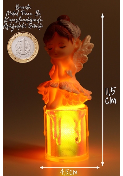 Led Mum Kanatlı Melek Tip Dumansız Pilli Alevli Dekoratif Yapay Mum Işıldak Kahve 1037-7