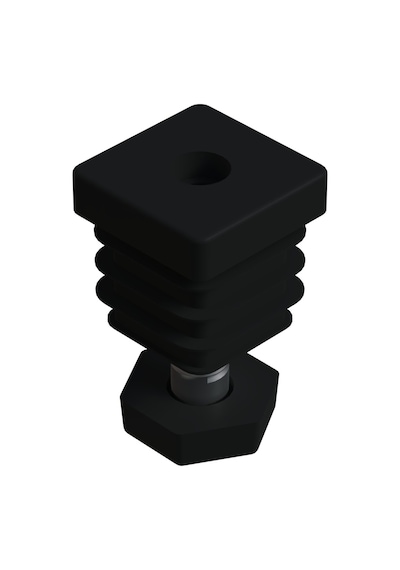 Cateksss 30x30 Mm Kademeli Plastik 6 Köşe Rotil Ayak M10 - Profil Ayağı Tezgah Ayarlı Ayak Siyah - 50 Li Paket