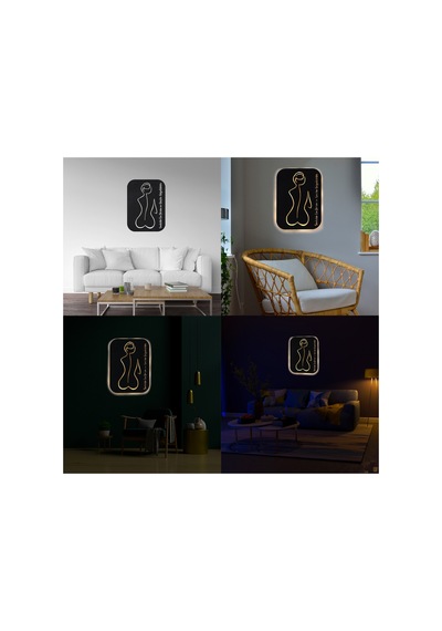 Led Işıklı Kişiselleştirilebilir Kadın Temalı Tablo Emery Dekoratif Gece Lambası Sarı - 737239278 Sarı
