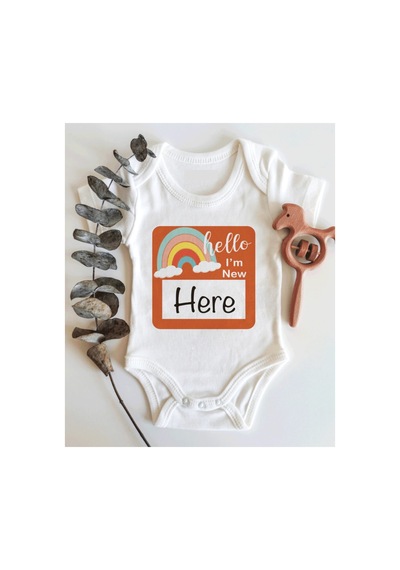 Babylimon Hello I'm New Here Yazılı Kısa Kol Organik Bebek Body Beyaz - 132207300 Beyaz