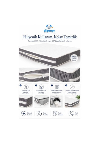 Airnest Bebek Oyun Parkı Yatağı 10 Cm Destekli Nefes Alan Spacer Kumaşlı Fermuarlı Yıkanabilir Kılıflı Park Yatak Minderi