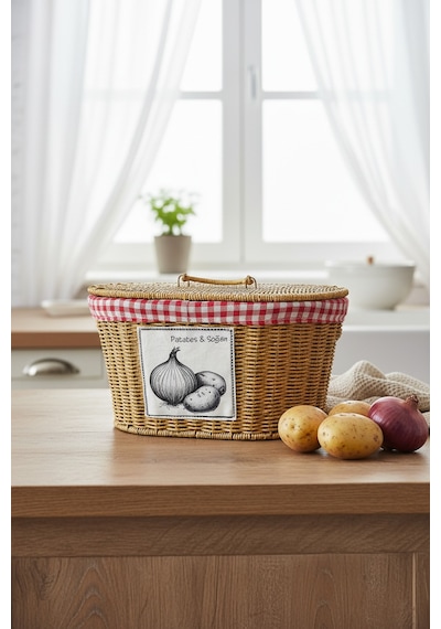 Akayev Rattan Patates Soğan Bölmeli Sepeti 28x39x21 Cm Kahverengi