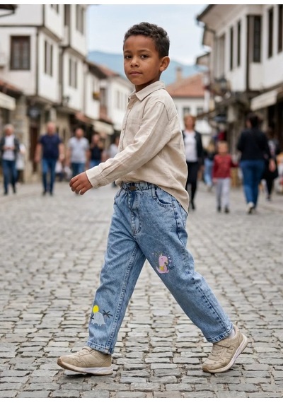 Kaizer Jeans Kar Yıkama Fil Desenli Çocuk Pantolonu Mavi