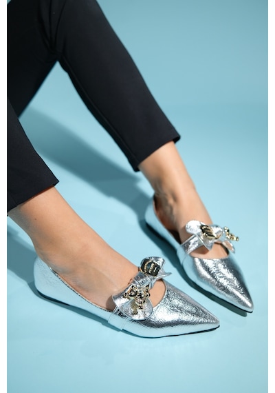 Luvishoes Helsi Gümüş Fiyonklu Kadın Babet Gümüş